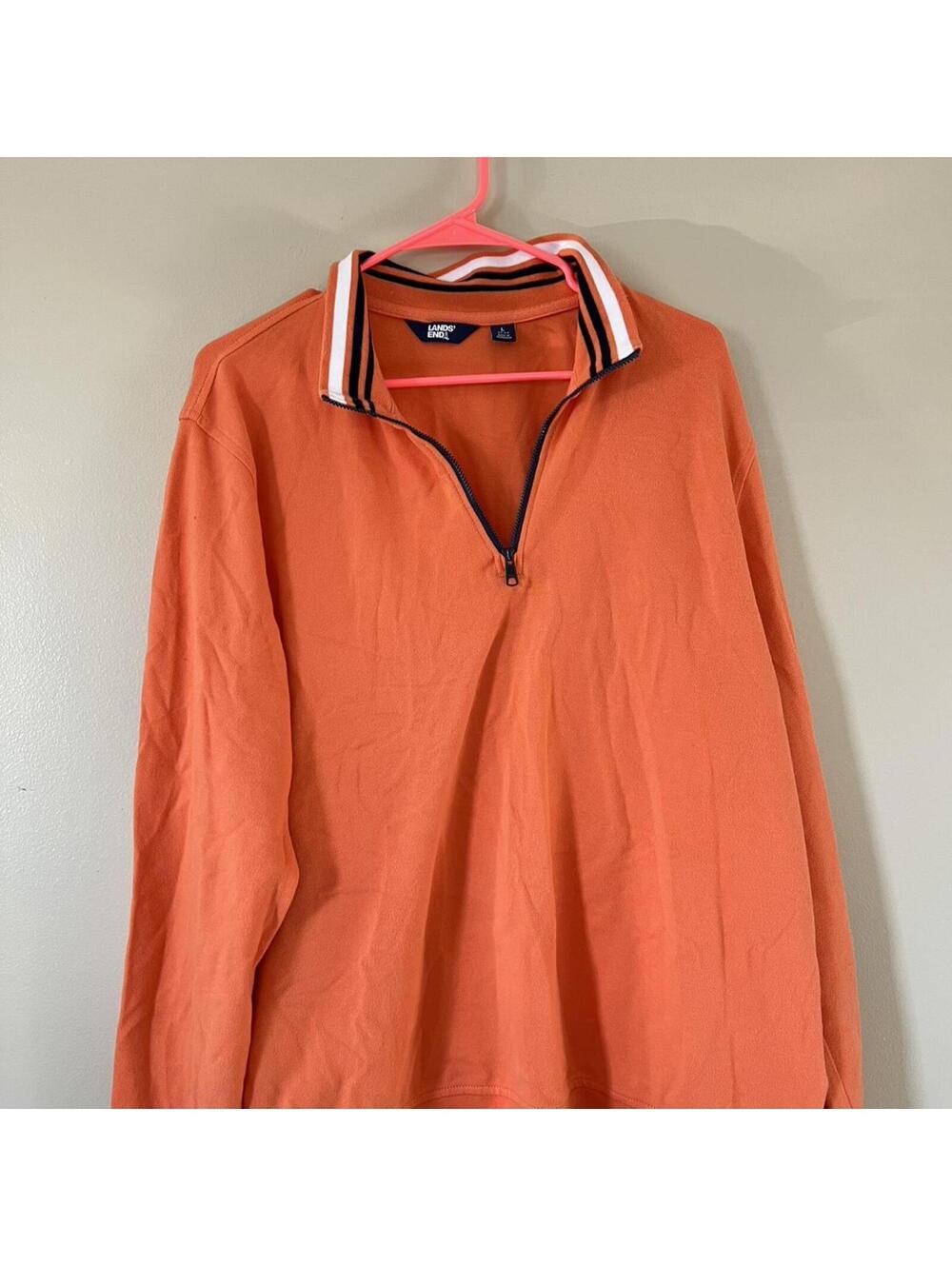 Lands' End Men's Orange Quarter Zip Pullover Size Large